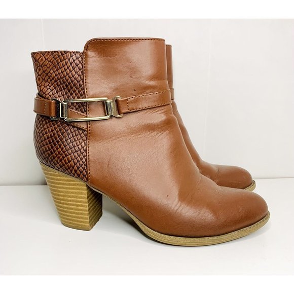 Sofft | Shoes | Sofft Bootie Heels Euro Soft Brown Snake Skin Block ...